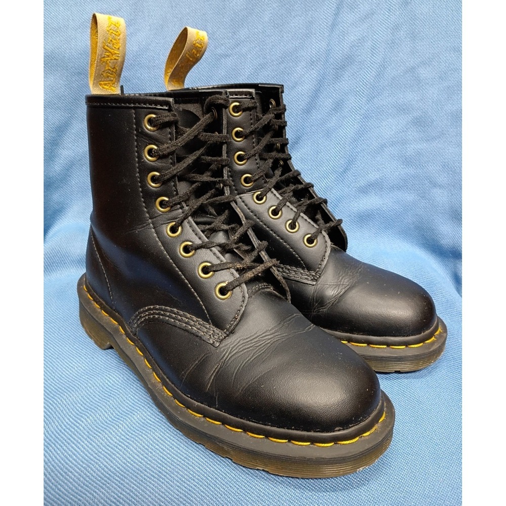 Dr Martens 14045 Men Sz 7 Vegan Black Leather Combat Ankle Boots Wom Sz 8 UK 6